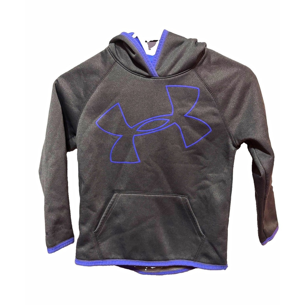 Under Armour ColdGear Girls youth S Gray Purple Fleece Pullover Hoodie Pockets